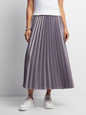 Women's Silver Satin  Pleated Skirt