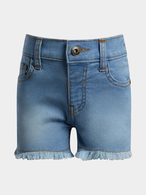 Older Girl's Light Wash Frayed Hem Denim Shorts