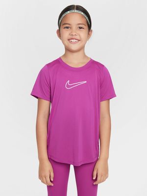 Girls Nike Dri-Fit One Fitted  Hot Fuchsia/White Tee