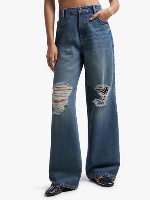 Women's Medium Wash Rip & Repair Jeans