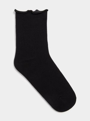 Women's Black Lettuce Edge Sock