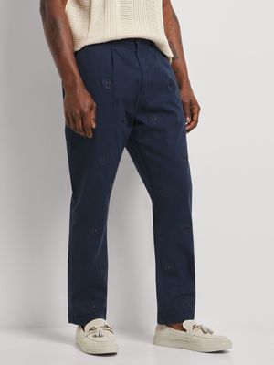 Fabiani Men's Navy Embroidered Chino Trousers