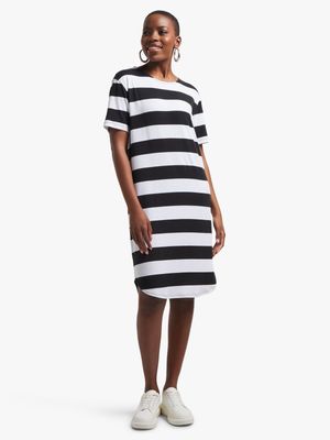 Women's  Black & White Stripe T- Shirt Dress