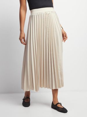 Women's Natural Satin Pleated Skirt