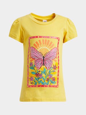 Jet Younger Girls Yellow Butterfly Graphic T-Shirt