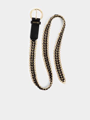 Women's Sissy Boy Black & Gold Interwoven PU Chain Belt