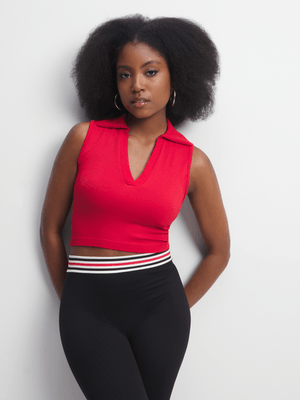 Women's Red Seamless Johnny Collar Top