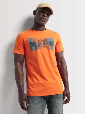 Men's Relay Jeans Slim Fit Faded Brush Orange Graphic T-Shirt