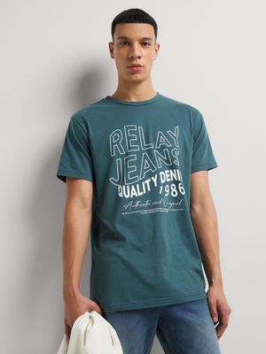 Men's Relay Jeans Wave Branded Petrol Blue Graphic T-Shirt