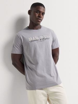 Men's Relay Jeans Slim Fit Contrast Slogan Grey Graphic T-Shirt