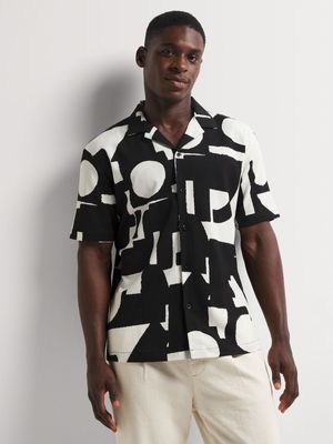 Men's Markham Printed Crinkle Mono Geo Black/Natural  Shirt