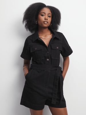 Women's Black Denim Shortall