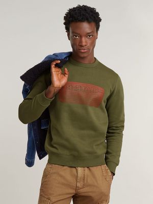 G-Star Men's Green Stacked Old Skool Logo Sweater