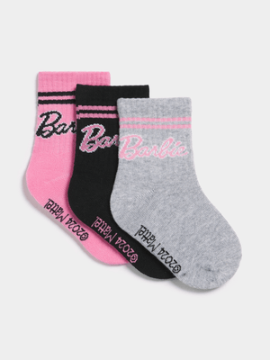 Jet Younger Girls Multicolour 3 Pack Barbie Anklet Socks