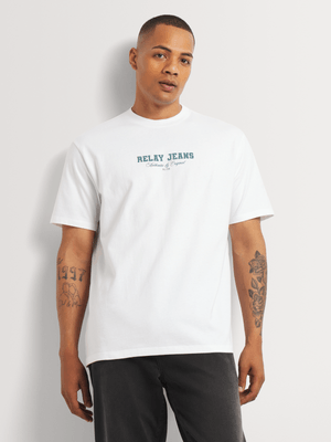 Men's Relay Jeans Back Print Teal Contrast White Graphic T-Shirt