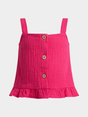 Younger Girl's Bright Pink Crinkle Cami