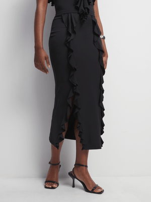 Women's Black Co-Ord Midaxi Skirt With Ruffles