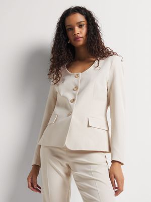 Collarless Round Neck Blazer