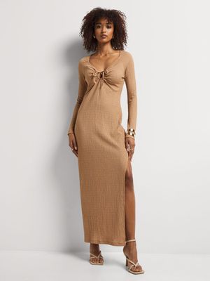 Y&G Textured Long Sleeve Column Dress