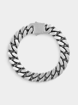 Silver Plated Stainless Steel Matt Chunky Curb Bracelet