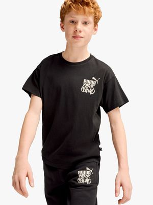 Boys Puma Essentials Mid90s Graphic Park Squad Black Tee