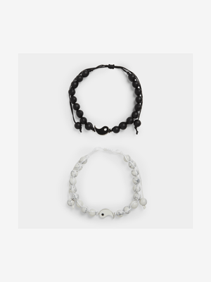 MKM Black/White Ying Yang Marble Bead Bracelet Pack