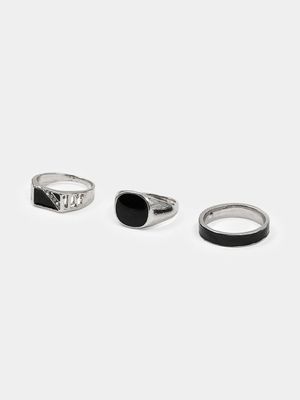 Men's Markham Rectangle Crystal Signet Silver Ring Set