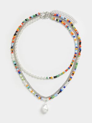 MKM Multicolour Pearl and  Bead Layered Necklace Pack