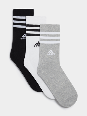 adidas 3 Pack Grey/White/Black Crew Socks