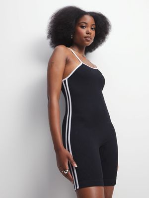 Women's Balck Cami Contrast Seamless Short Romper