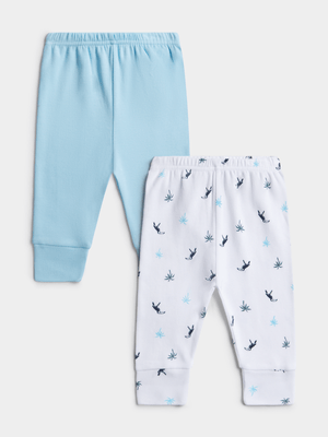 Jet Infant Boys Light Blue/White 2 Pack Tropical Palm Leggings