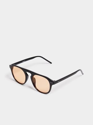 Men's Markham Retro Pilot Black/Orange Sunglasses