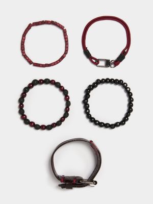 Men's Markham Mixed Bead and Belted Burgundy Bracelet Pack