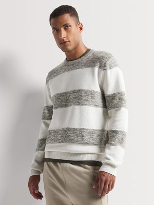 Men's Markham Texture Cut N Sew Ecru Crew Knitwear