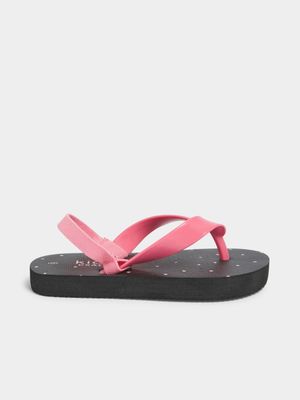 Younger Girl's Pink & Black Spot Flip Flops