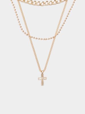 Men's Markham Ornate Cross Gold Necklace Set