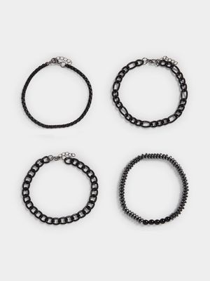 MKM Matte Black Metal and Bead Bracelet Pack