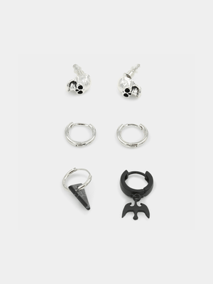 MKM Multicolour 3 Pack Skull and Swallow Huggy Earrings