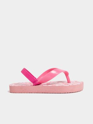 Younger Girl's Pink Flower Flip Flops