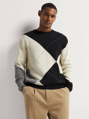 Men's Markham Argyle Natural Crew Knitwear