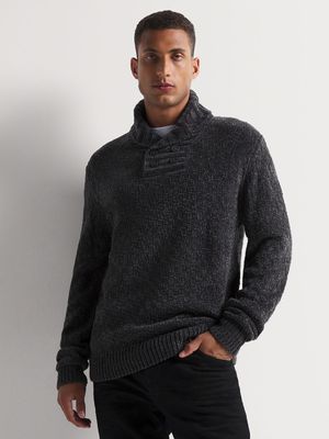 Men's Markham Chenille Shawl Charcoal Knitwear