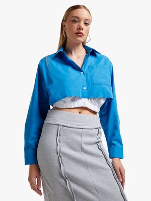 Women's Blue Boxy Shirt With Elasticated Waist