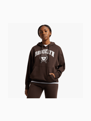 Women's TS Oversized Fleece Brown Graphic Hoodie