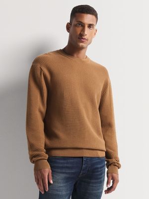 Men's Markham Texture Toffee Brown Crew Knitwear