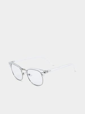 Men's Markham Crystal Blueblocker Clubmaster Clear Sunglassses