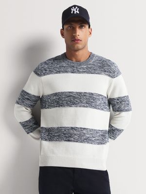 Men's Markham Texture Cut N Sew Ecru/Navy Crew Knitwear