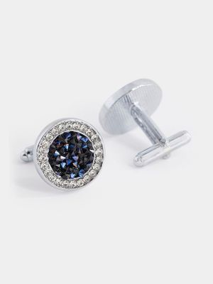 MKM SILVER ROUND GEMSTONE PARVET CUFFLINK