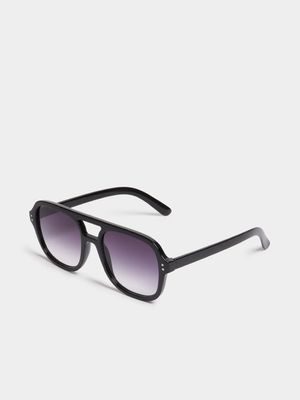 Men's Markham Retro Keyhole Pilot Style Black Sunglasses