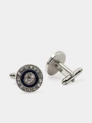 Men's Markham Round Crystal Epoxy Silver/Black Cufflink