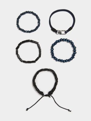 Men's Markham Mixed Crossed Over Beaded Navy Bracelet Pack